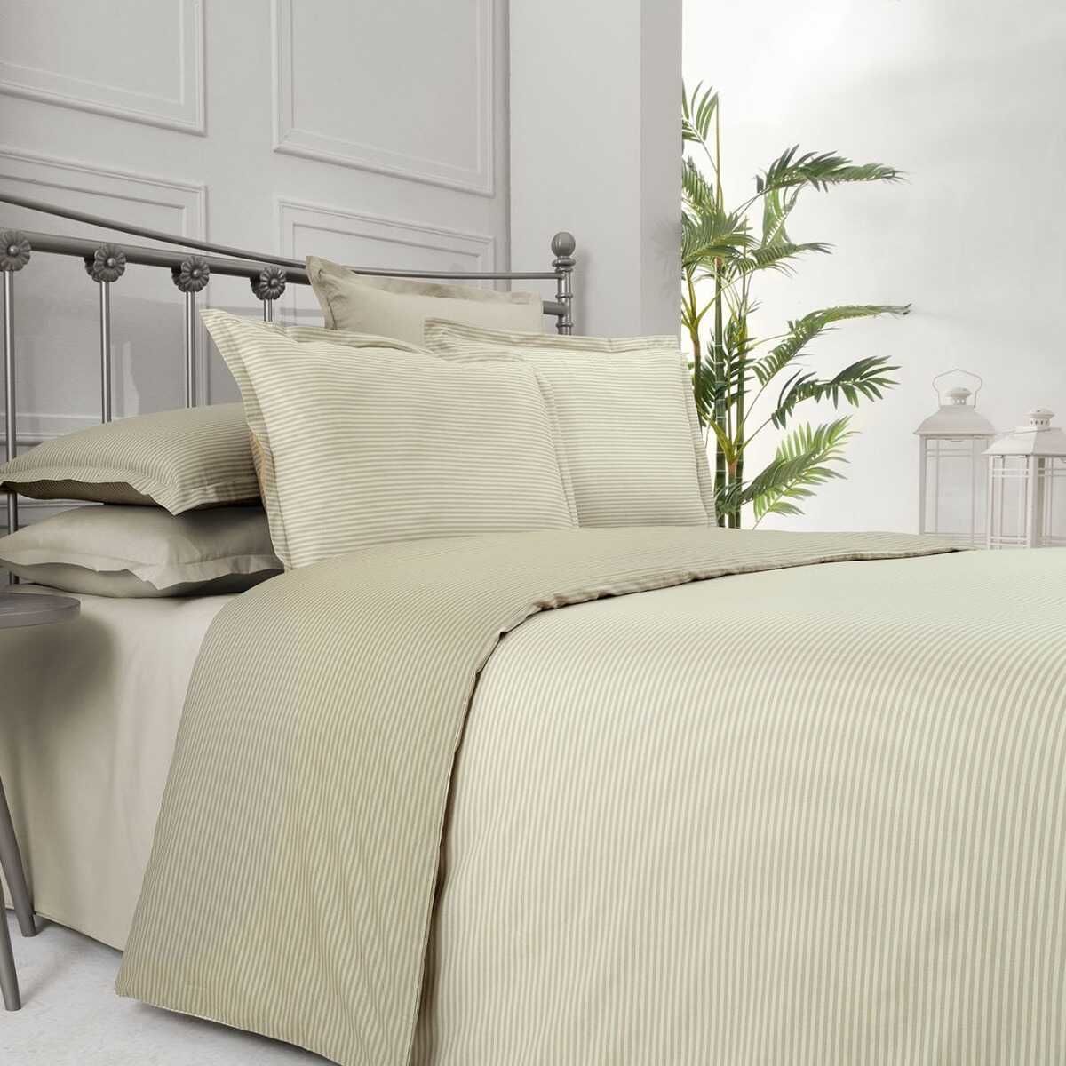 Sarev Fancy Stripe King Size Bej Nevresim Takımı