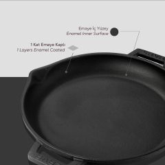 Lava Döküm Yuvarlak Kızartma Tavası Cam Kapaklı 30cm.