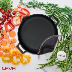 Lava Döküm Yuvarlak Kızartma Tavası Cam Kapaklı 30cm.