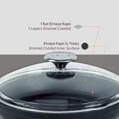 Lava Döküm Yuvarlak Sahan Cam Kapaklı 24cm.