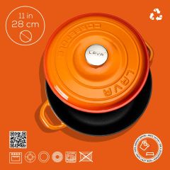 Lava Döküm Yuvarlak Çok Amaçlı Yayvan Tencere New Heritage Serisi Çap(Ø)28cm. Turuncu