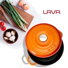 Lava Döküm Yuvarlak Çok Amaçlı Yayvan Tencere New Heritage Serisi Çap(Ø)28cm. Turuncu