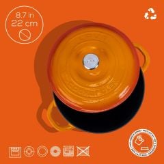 Lava Döküm Yuvarlak Tencere Döküm Demir Kapak New Heritage Serisi Çap(Ø)22cm. - Turuncu