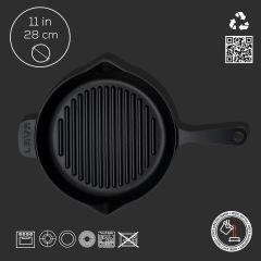 Lava Döküm Yuvarlak Izgara Tava Döküm Demir Yekpare Saplı Çap(Ø)28cm.
