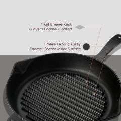 Lava Döküm Yuvarlak Izgara Tava Döküm Demir Yekpare Saplı Çap(Ø)28cm.