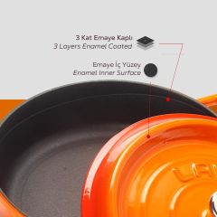 Lava Döküm Çok Amaçlı Yayvan Tencere. Trendy Serisi Çap(Ø)28cm. - Turuncu