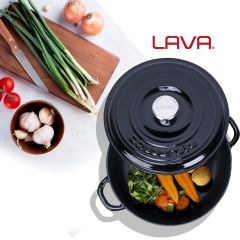 Lava Döküm Yuvarlak Çok Amaçlı Yayvan Tencere New Heritage Serisi Çap(Ø)28cm. - Siyah